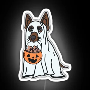 No Tricks Just Treats Ghost Dog Brown RGB Neon Sign