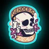 Neon Non-Binary Pride Sign with Color-Changing Skull Meme Design