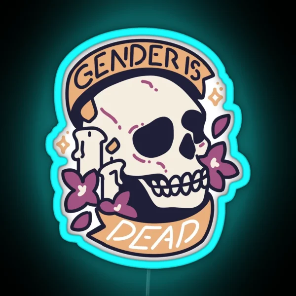Non Binary Memes Skull RGB Neon Sign