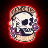Neon non-binary symbol and skull in bold RGB colors