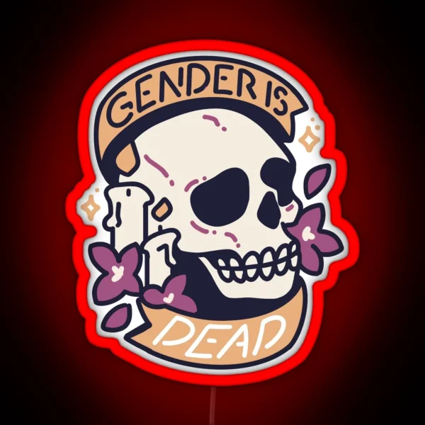 Non Binary Memes Skull RGB Neon Sign