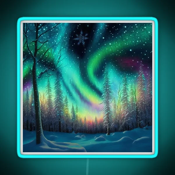 Northern Lights Beautiful Winter Snow Scene RGB Neon Sign