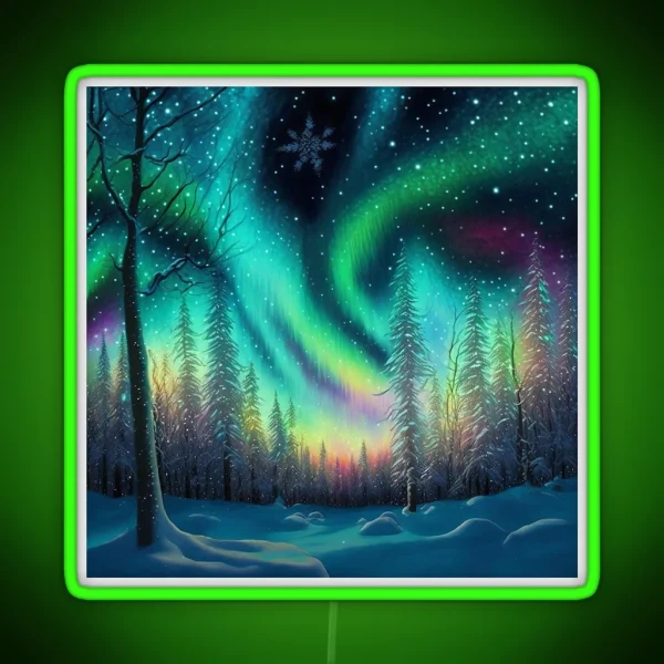 Northern Lights Beautiful Winter Snow Scene RGB Neon Sign