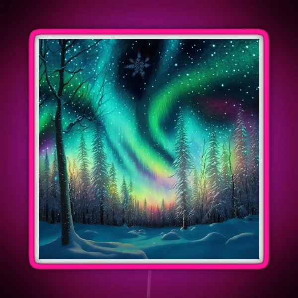 Northern Lights Beautiful Winter Snow Scene RGB Neon Sign