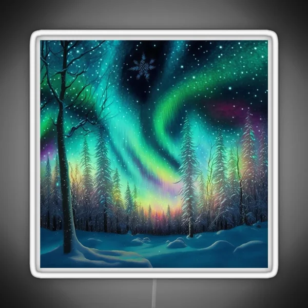 Northern Lights Beautiful Winter Snow Scene RGB Neon Sign