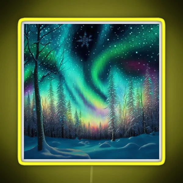 Northern Lights Beautiful Winter Snow Scene RGB Neon Sign