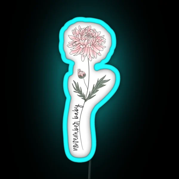 November Baby Birth Month Flower Chrysanthemum Color RGB Neon Sign