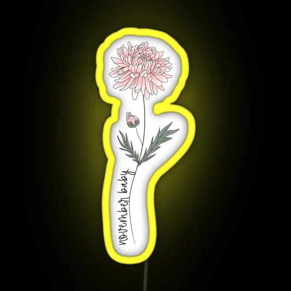 November Baby Birth Month Flower Chrysanthemum Color RGB Neon Sign