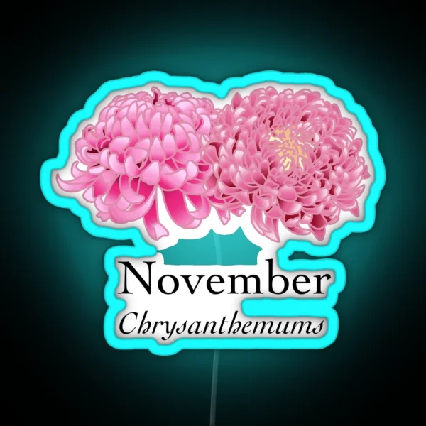 November Chrysanthemum Birth Month Flower RGB Neon Sign