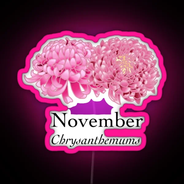 November Chrysanthemum Birth Month Flower RGB Neon Sign