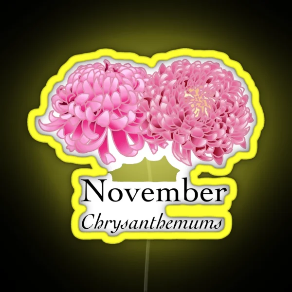 November Chrysanthemum Birth Month Flower RGB Neon Sign