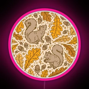 Oak And Squirrels Animal Autumn Nature Pattern RGB Neon Sign