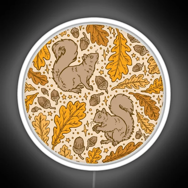 Oak And Squirrels Animal Autumn Nature Pattern RGB Neon Sign