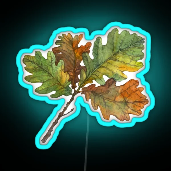 Oak Leaves Autumn Branch RGB Neon Sign