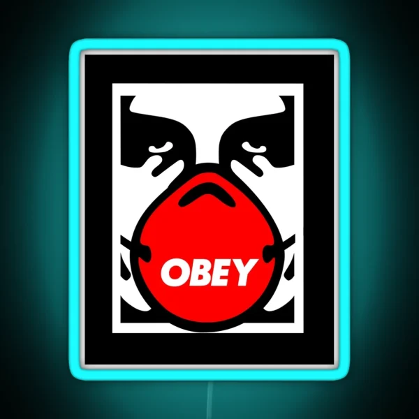 OBEY Giant Shepard Fairey Face Mask Pop Art RGB Neon Sign