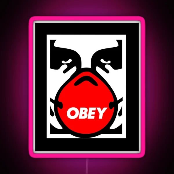 OBEY Giant Shepard Fairey Face Mask Pop Art RGB Neon Sign