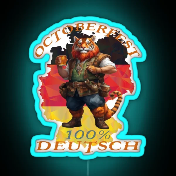 Octoberfest Deutsch German Tiger Drinking Beer RGB Neon Sign