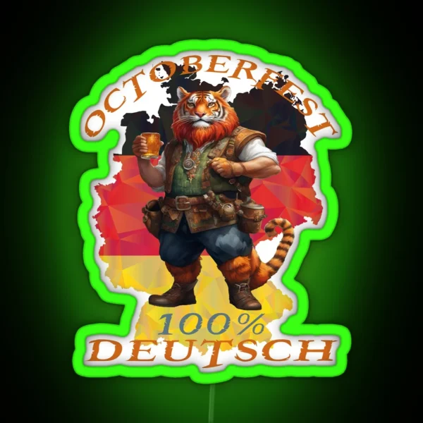 Octoberfest Deutsch German Tiger Drinking Beer RGB Neon Sign