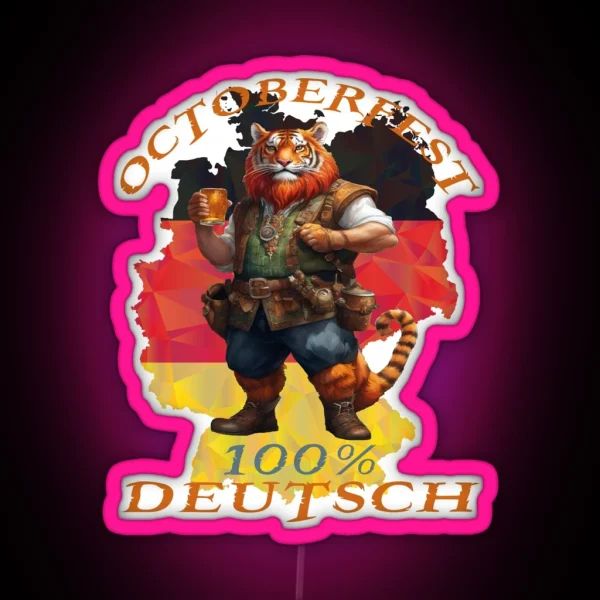 Octoberfest Deutsch German Tiger Drinking Beer RGB Neon Sign