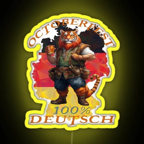 Octoberfest Deutsch German Tiger Drinking Beer RGB Neon Sign