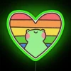 Colorful RGB illuminated neon sign featuring a proud frog mascot
