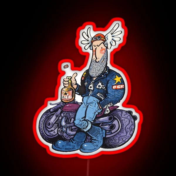 Ogri Classic Comic Biker With Ale RGB Neon Sign