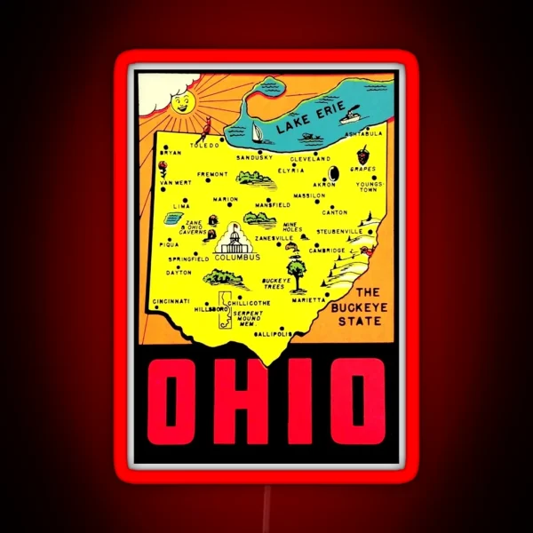 Ohio State Map Vintage Travel Decal RGB Neon Sign