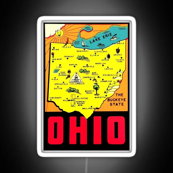 Ohio State Map Vintage Travel Decal RGB Neon Sign