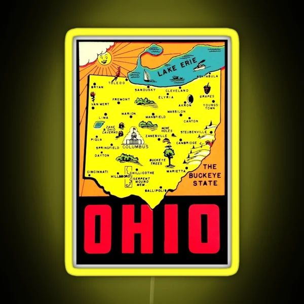 Ohio State Map Vintage Travel Decal RGB Neon Sign