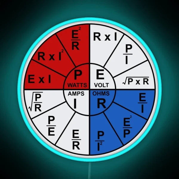 Ohms Wheel Electrician Math Formulas Ohms Law Funny Hardhat RGB Neon Sign