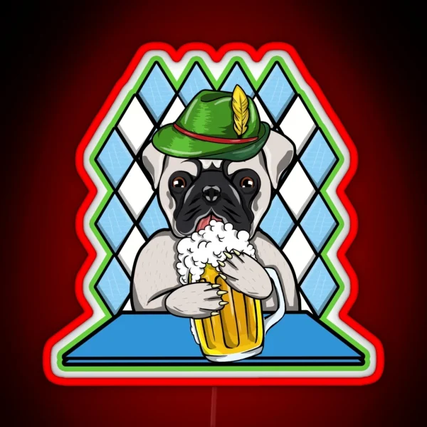 Oktoberfest Beer Drinking Pug Dog Pugtoberfest RGB Neon Sign