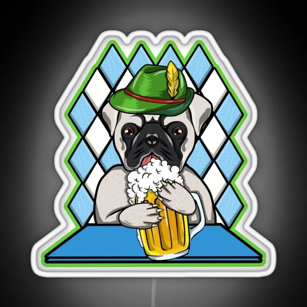 Oktoberfest Beer Drinking Pug Dog Pugtoberfest RGB Neon Sign
