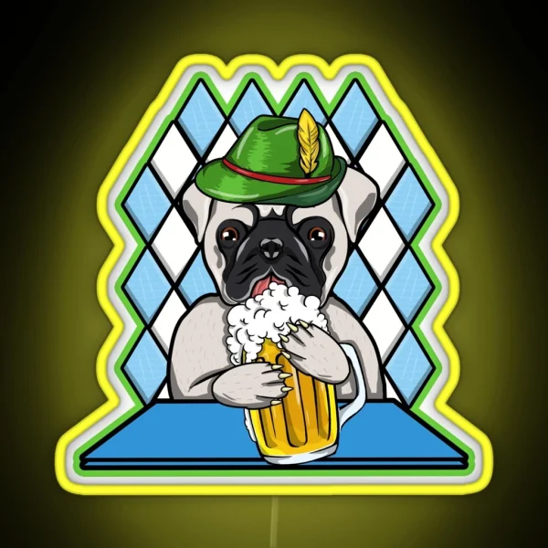 Oktoberfest Beer Drinking Pug Dog Pugtoberfest RGB Neon Sign