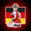 Vibrant RGB Neon Sign Featuring a Dirndl Girl Cheers Beer