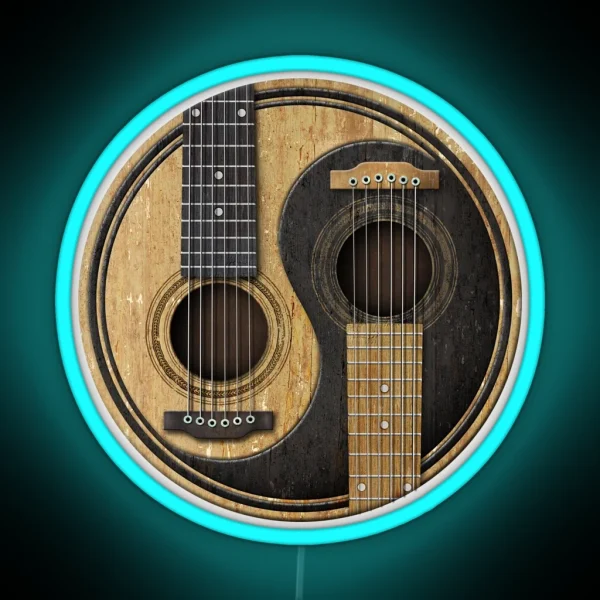 Old And Worn Acoustic Guitars Yin Yang RGB Neon Sign
