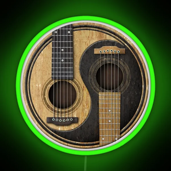 Old And Worn Acoustic Guitars Yin Yang RGB Neon Sign
