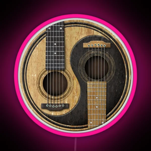Old And Worn Acoustic Guitars Yin Yang RGB Neon Sign