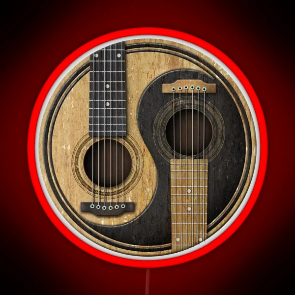 Old And Worn Acoustic Guitars Yin Yang RGB Neon Sign
