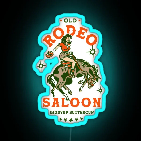 Old Rodeo Saloon Giddyup Buttercup Vintage RGB Neon Sign