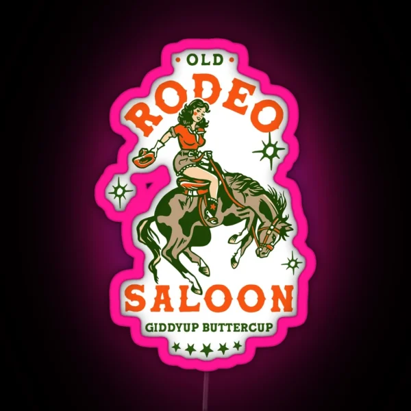 Old Rodeo Saloon Giddyup Buttercup Vintage RGB Neon Sign