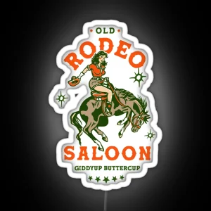 Old Rodeo Saloon Giddyup Buttercup Vintage Cowgirl Pinup RGB Neon Sign