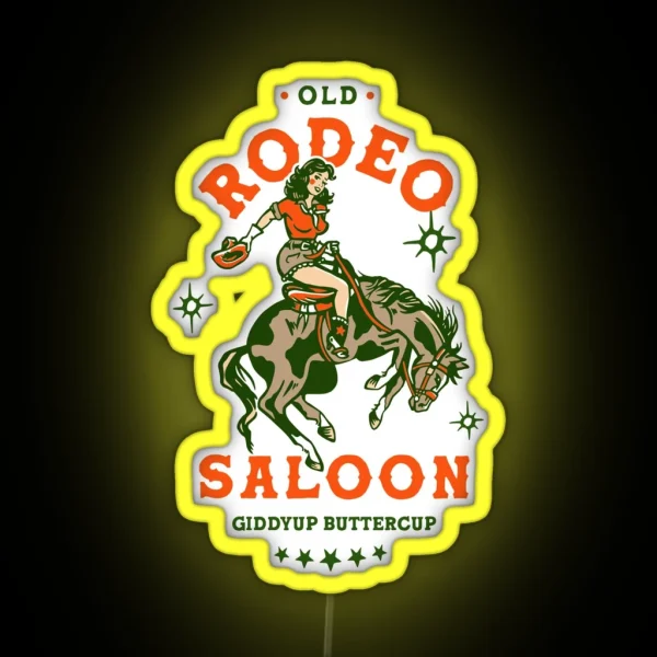 Old Rodeo Saloon Giddyup Buttercup Vintage RGB Neon Sign