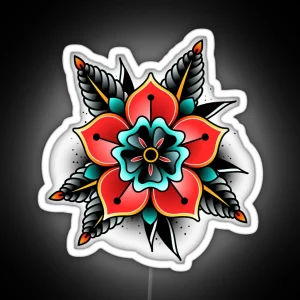 Old School Tattoo Flower Print RGB Neon Sign