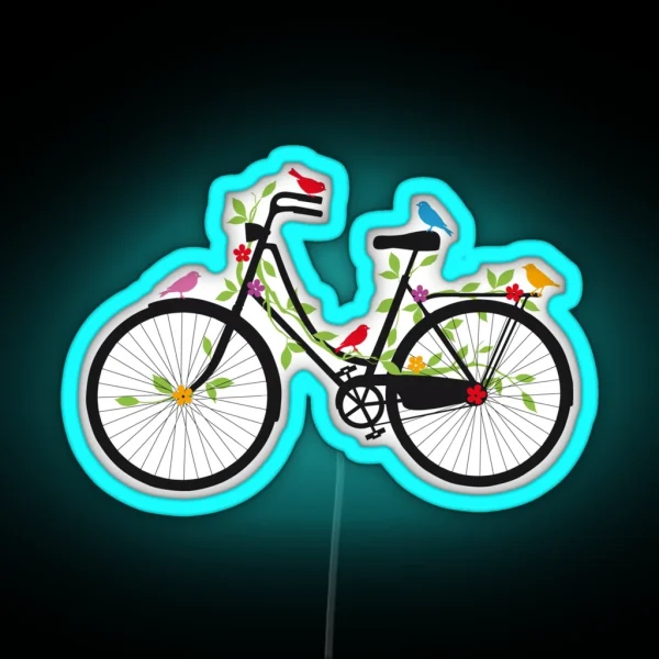 Old Vintage Bicycle With Flowers And Birds RGB Neon Sign