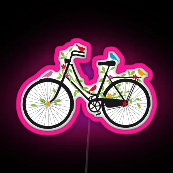 Old Vintage Bicycle With Flowers And Birds RGB Neon Sign