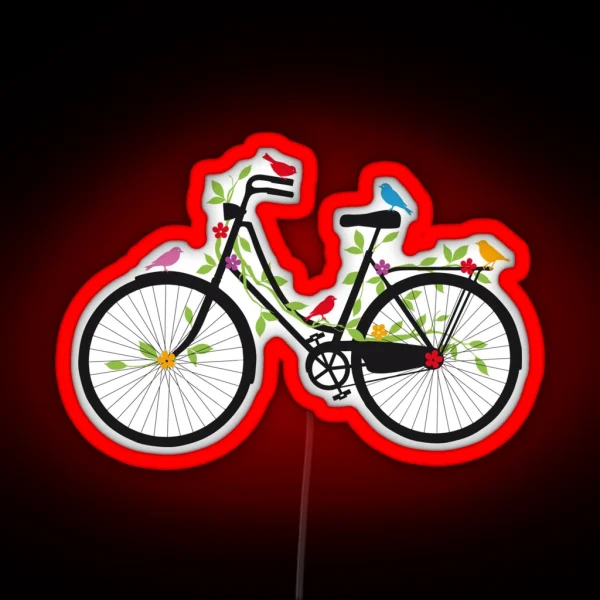 Old Vintage Bicycle With Flowers And Birds RGB Neon Sign