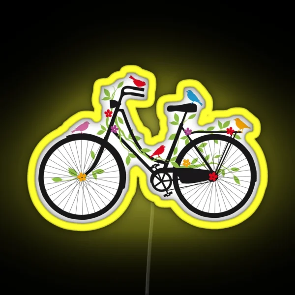 Old Vintage Bicycle With Flowers And Birds RGB Neon Sign