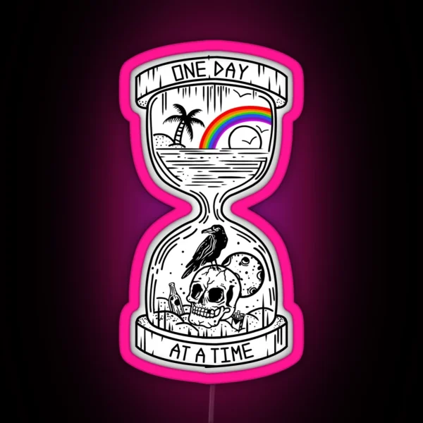 One Day At A Time AA NA Recovery Hourglass RGB Neon Sign