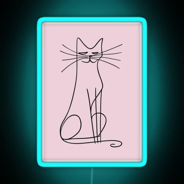 One Line Smiling Cat Art RGB Neon Sign