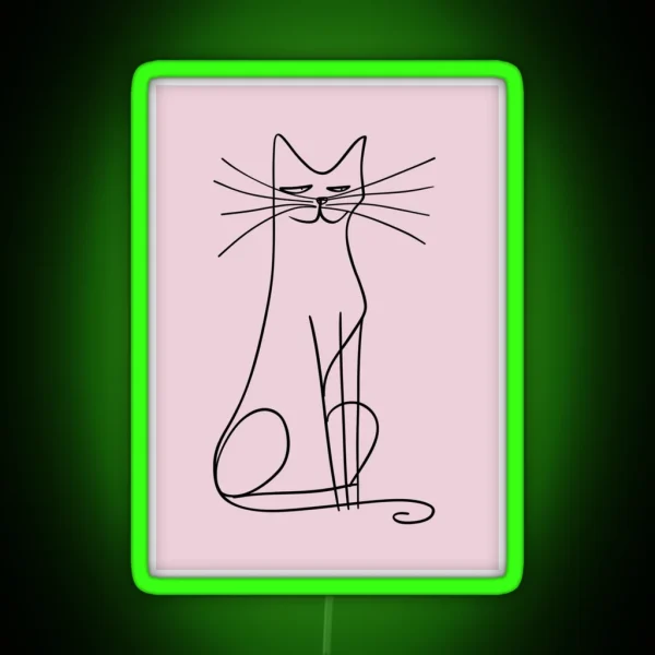 One Line Smiling Cat Art RGB Neon Sign